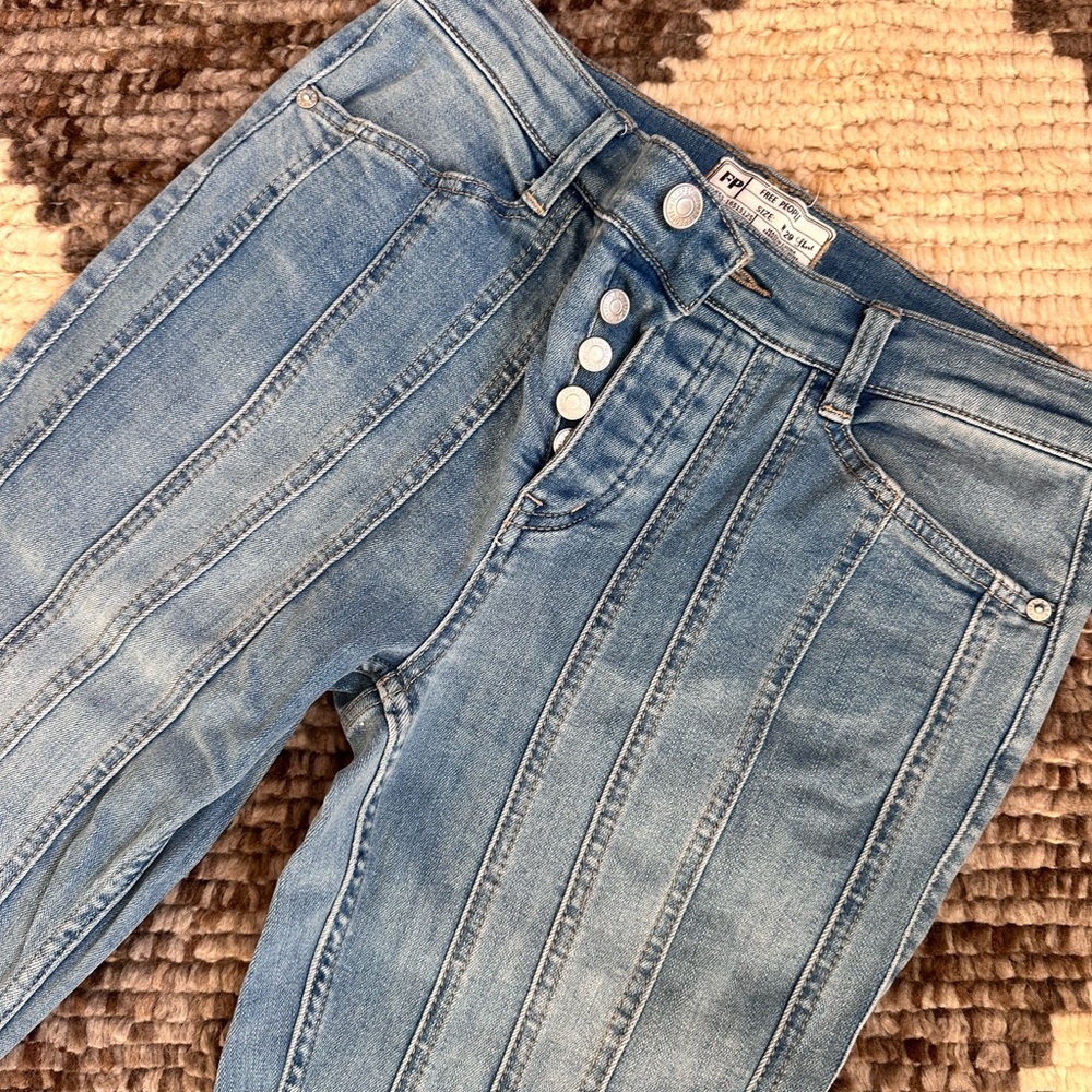 Free people boho wide leg jeans 6 seams flare button fly 29 short